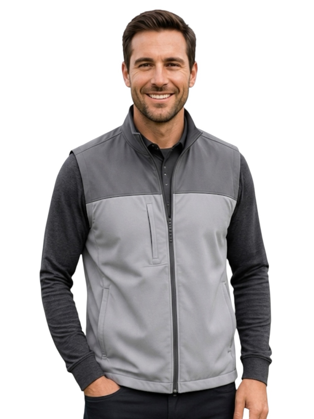 Johnnie-O Men's Tahoe Performance Vest Smoke Gray XXL Full-Zip Outerwear
BB